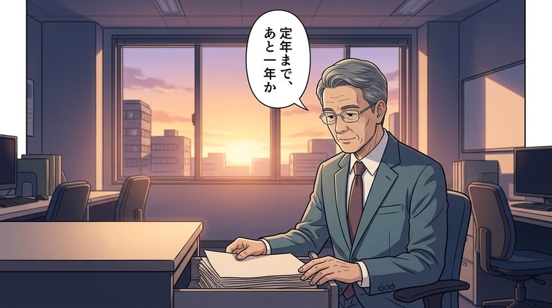 定年まであと一年、次に何ができるのか分からないコウイチ（コマ1）