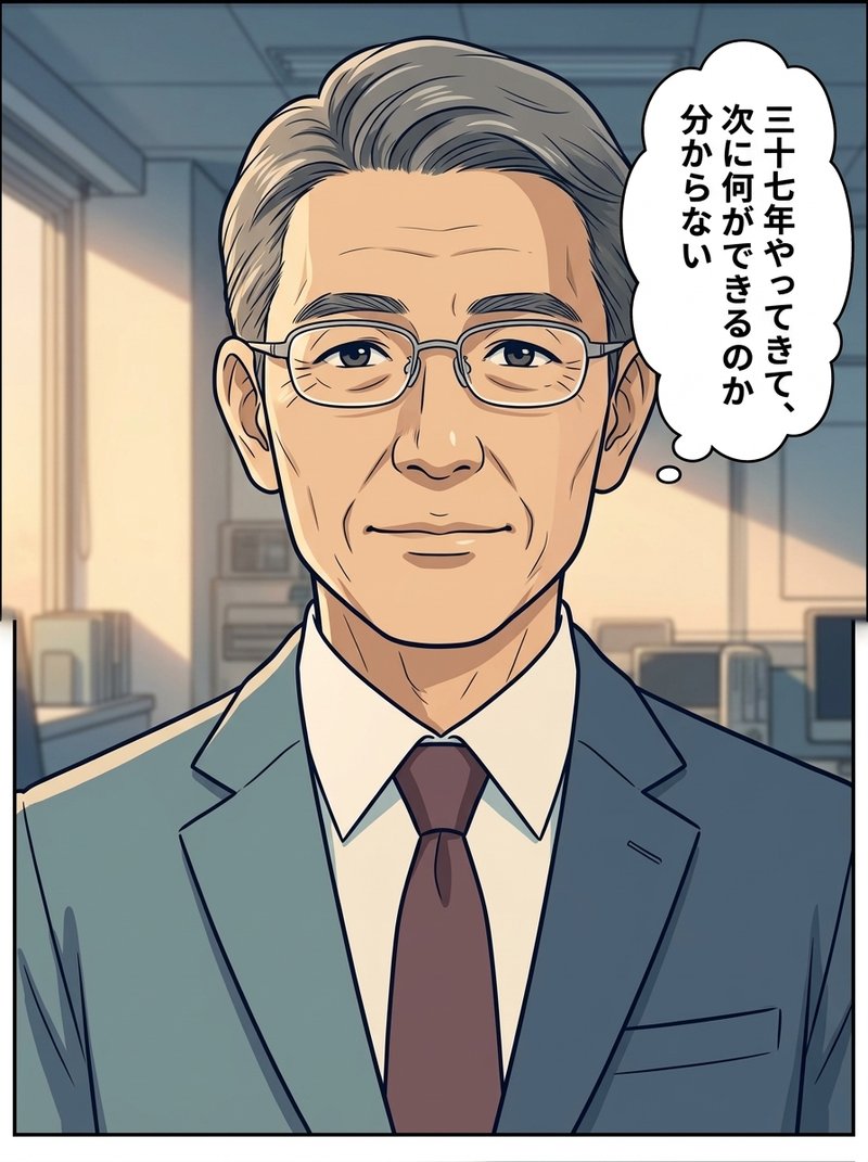 定年まであと一年、次に何ができるのか分からないコウイチ（コマ4）