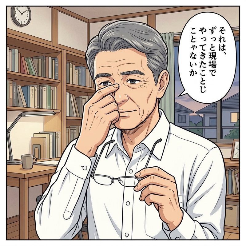 自宅の書斎で組織キャリア開発士を知るコウイチ（コマ3）