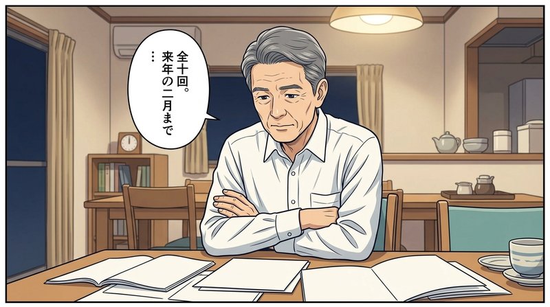 この歳から学び直すことに迷うコウイチ（コマ1）