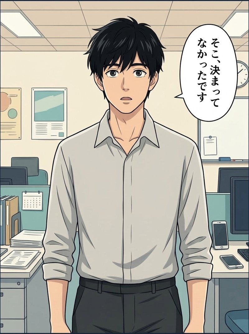 若手に決める人を問いかけるコウイチ（コマ4）